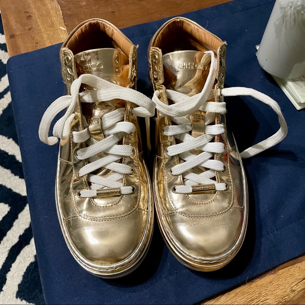 Jimmy Choo Gold Mid Sneakers
